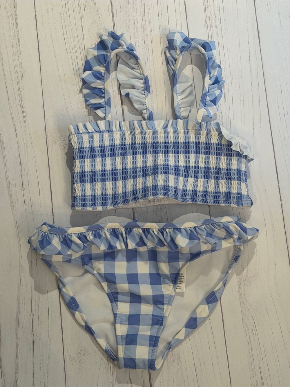 Girls Blue Gingham Ruffle Two-Piece Swim Set
